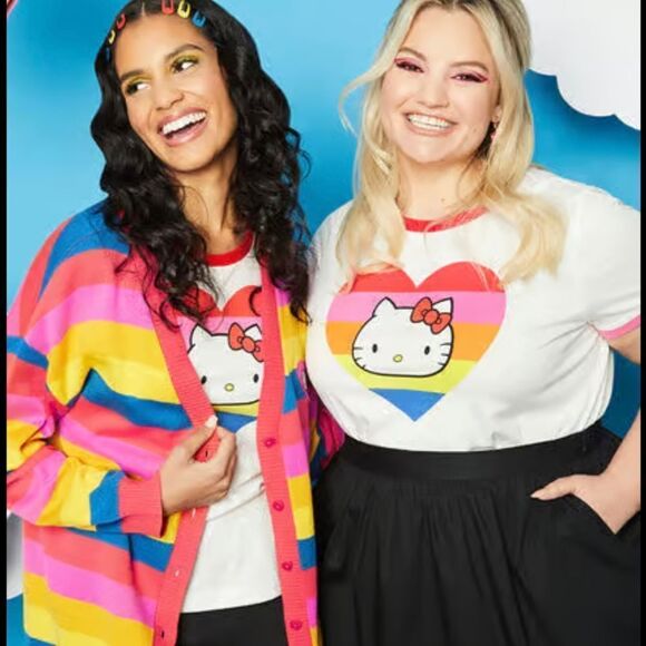 ModCloth x Hello Kitty | Nostalgic Candy Heart Buttons Rainbow V-Neck Cardigan L - Picture 3 of 8